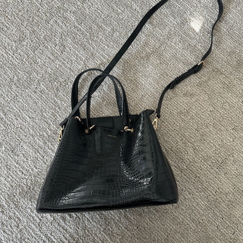 Black Croc-Embossed Anne Klein Handbag